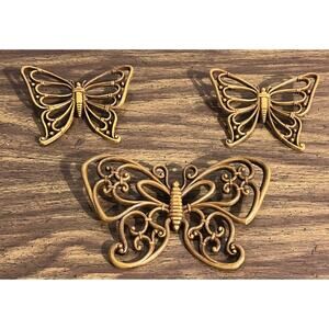 Homco Vintage set of 3 Faux Wicker Butterflies Wall Decor 70s Syroco Retro Boho